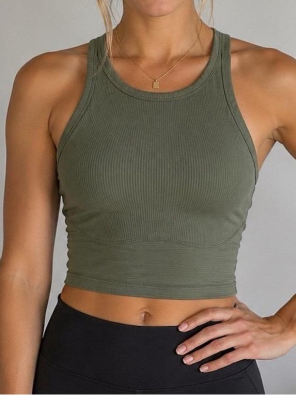 Lululemon Blissful Bend Tank Top Distressed Stripe Emboss olive army green Sz 8